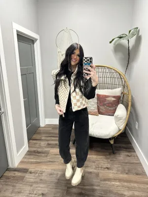ALLIE NEUTRAL CHECKERED PUFFER VEST