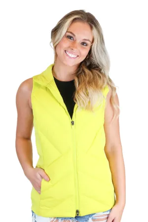 Athleta neon yellow puffer vest (S; retail $179)