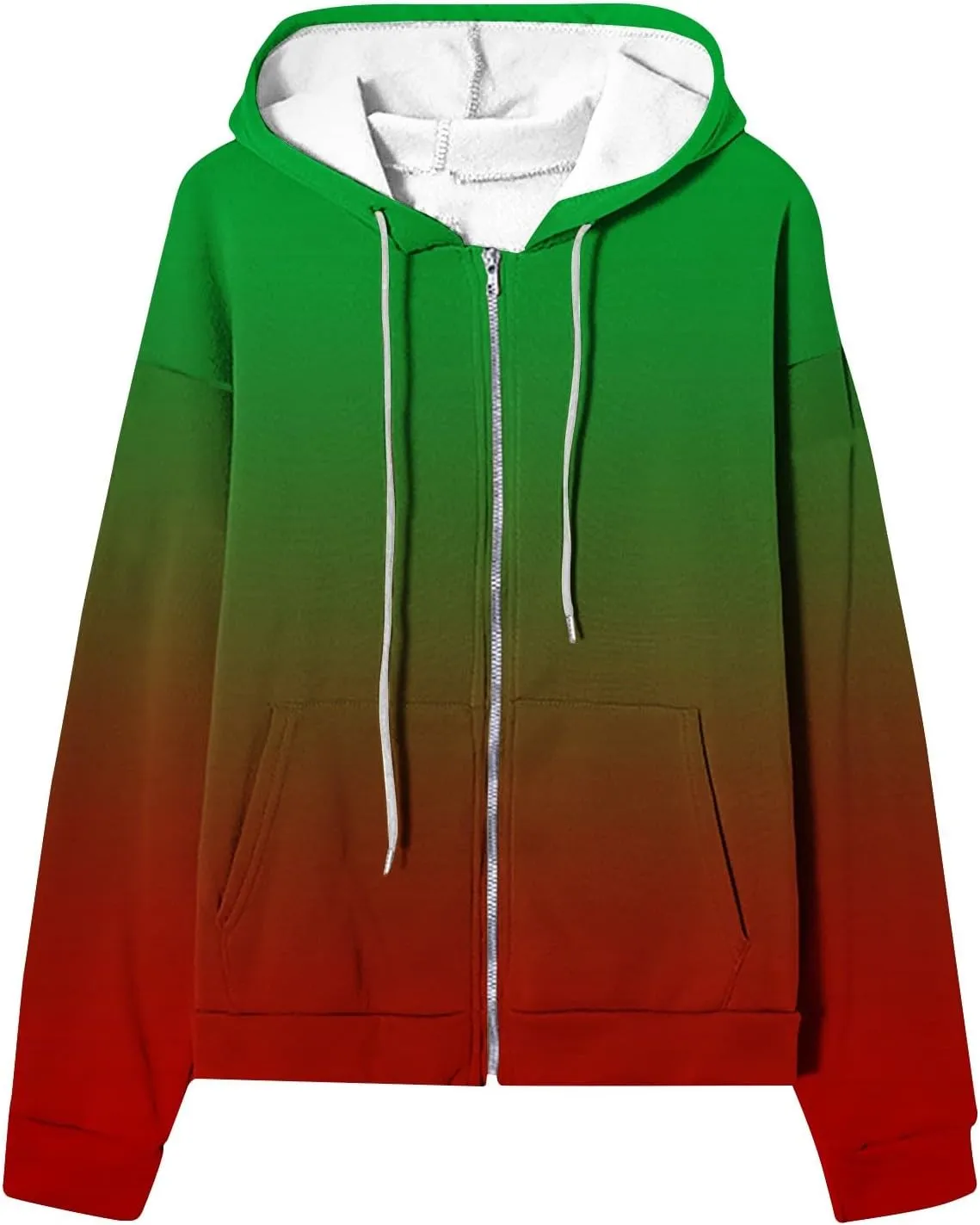 Bidobibo Zip Up Hoodie Women Gradient Color Pattern Zipper Hooded Plus Size Jacket Oversized Tunic Sweatshirt for Women