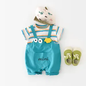 Big Eyes Rainbow Stripe Overalls Baby Romper