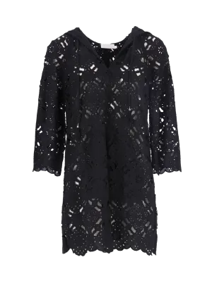 broderie anglaise hooded beach cover-up