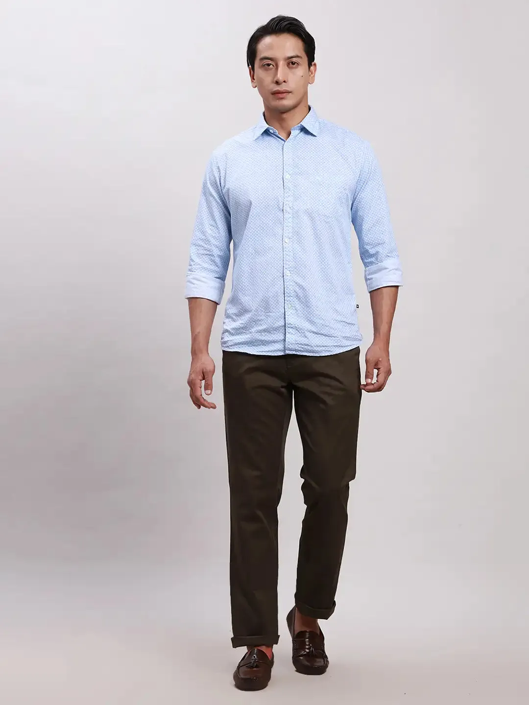 ColorPlus Men Green Tailored Fit Solid Piece Dyed Cotton Trousers