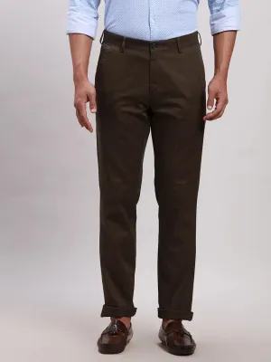 ColorPlus Men Green Tailored Fit Solid Piece Dyed Cotton Trousers