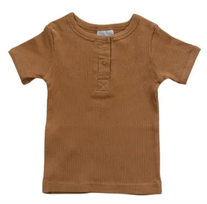 Mebie Baby - Organic Short-Sleeve Snap Shirt in Cider