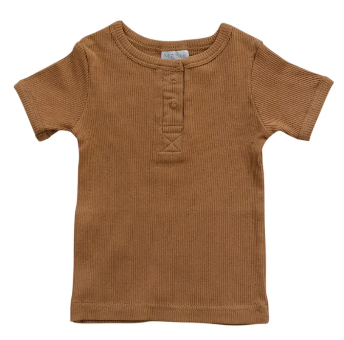 Mebie Baby - Organic Short-Sleeve Snap Shirt in Cider