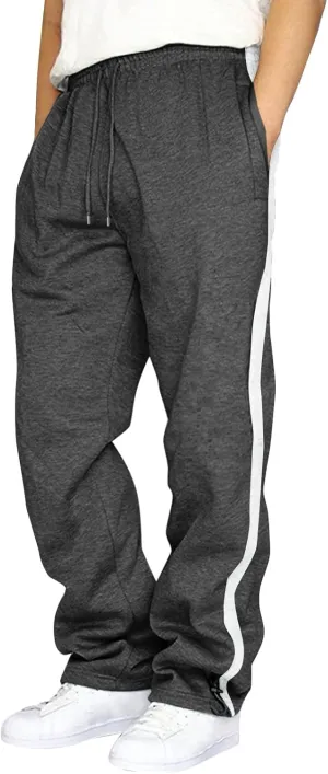 Mens Cargo Pants Stretch Elastic Waist Drawstring Joggers Pants, Color Block Sweatpants, Outdoor Trousers