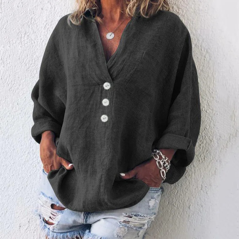 Ophelia - Stylish Cotton - Linen Blouse