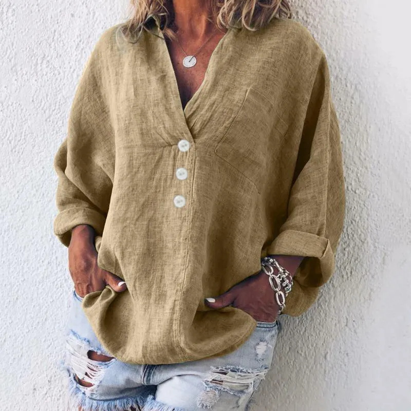 Ophelia - Stylish Cotton - Linen Blouse