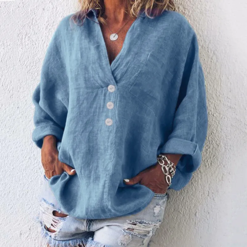 Ophelia - Stylish Cotton - Linen Blouse