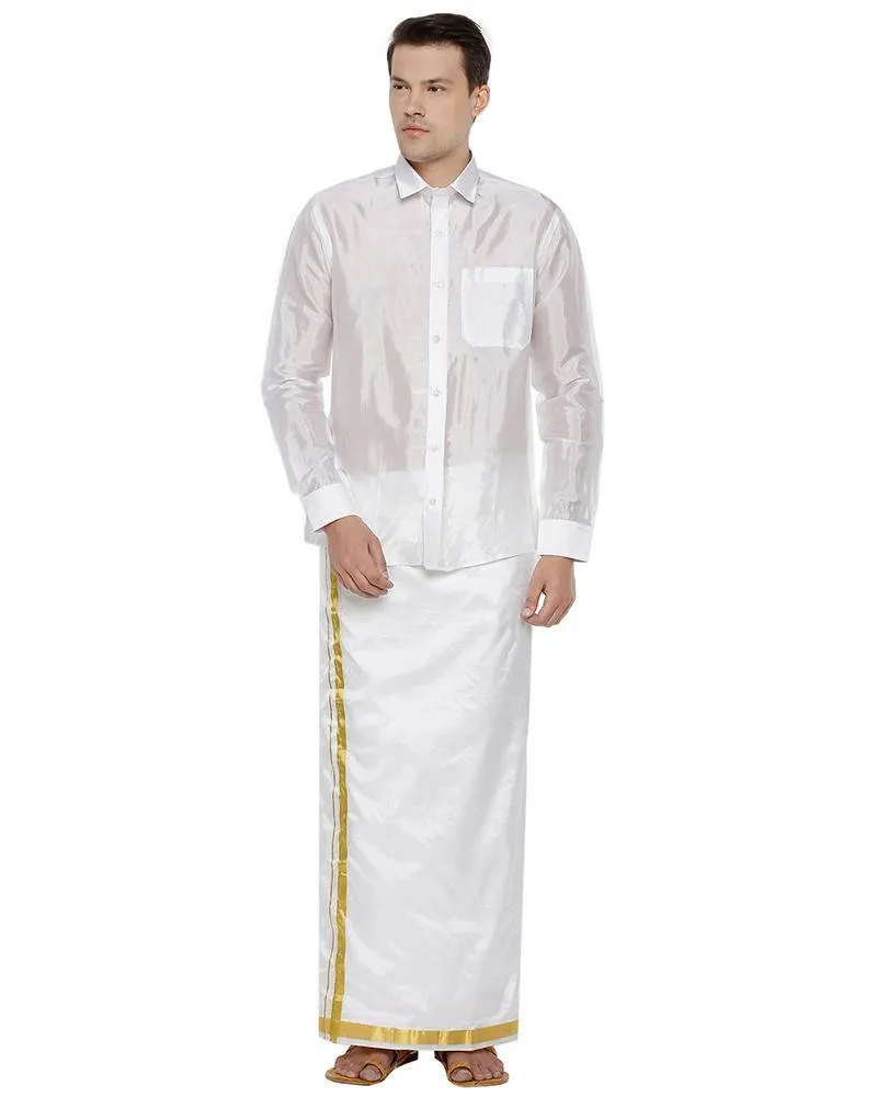 Pavithram - White Silk Shirt For Men | Uathayam