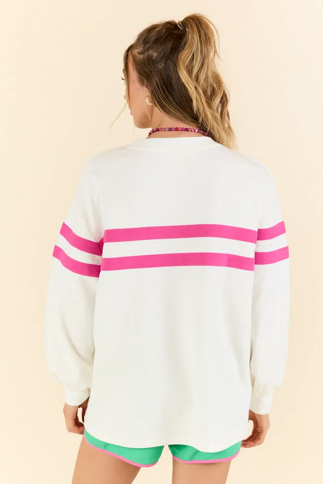 Power Moves White and Hot Pink Striped Oversized Sweatshirt