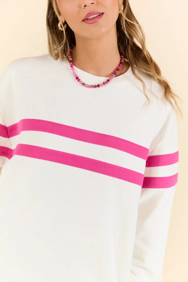 Power Moves White and Hot Pink Striped Oversized Sweatshirt