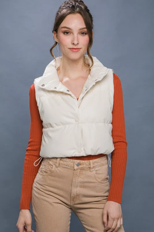 PU Faux Leather Puffer Vest With Snap Buttons