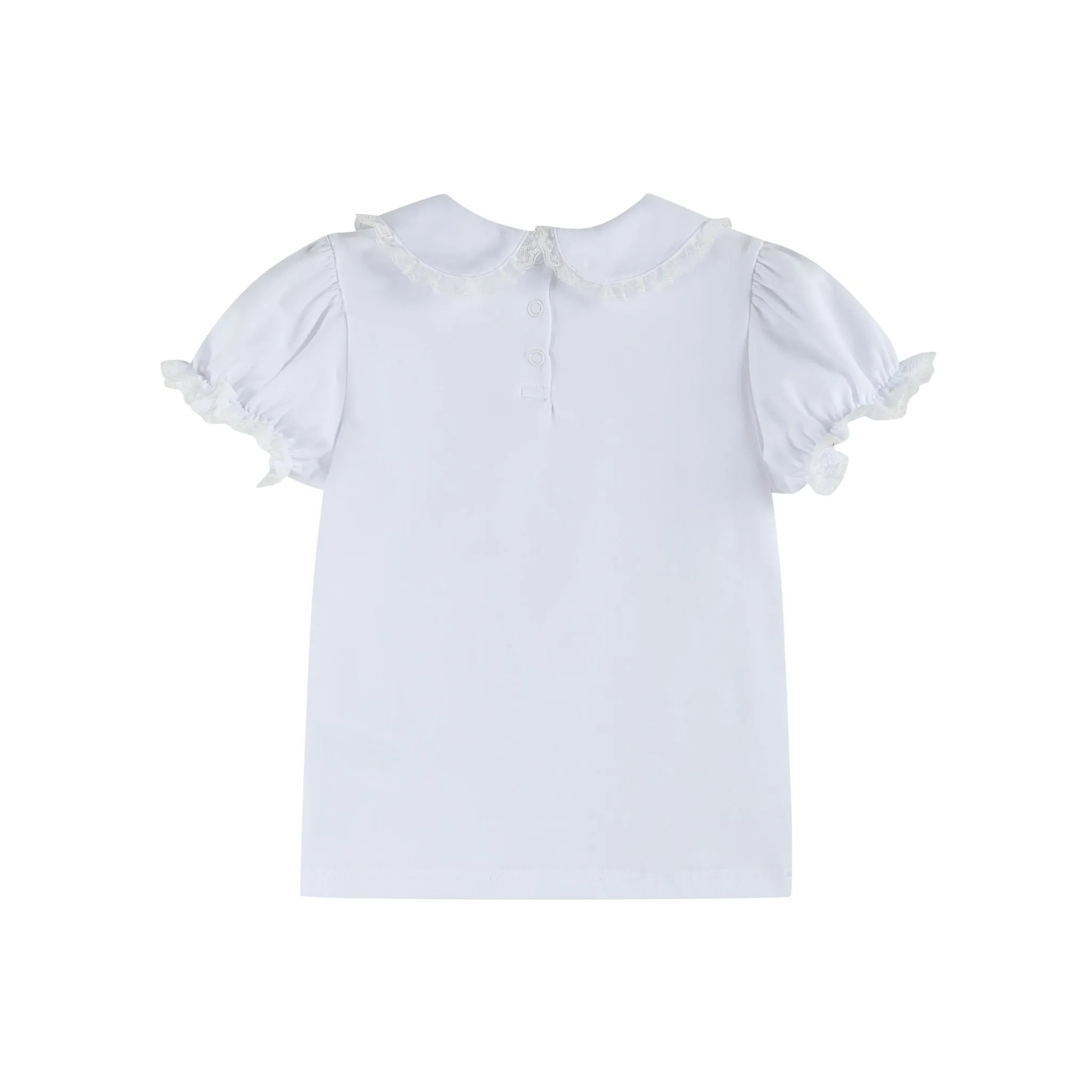 White Lace Collared Girls Short Bubble Sleeve Top