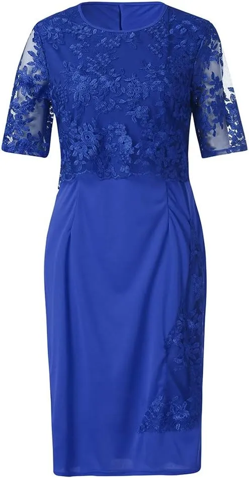 Women Evening Gown Dresses, Midi Plus Lace Cocktail Short Dress Charming Solid Formal Dinner Gown Dress for Mom