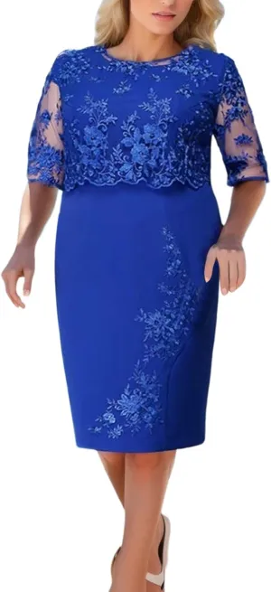 Women Evening Gown Dresses, Midi Plus Lace Cocktail Short Dress Charming Solid Formal Dinner Gown Dress for Mom