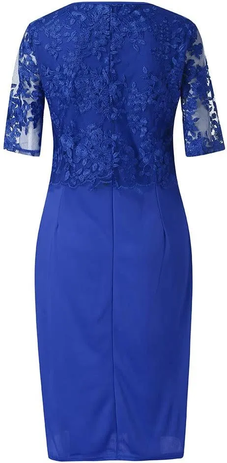 Women Evening Gown Dresses, Midi Plus Lace Cocktail Short Dress Charming Solid Formal Dinner Gown Dress for Mom