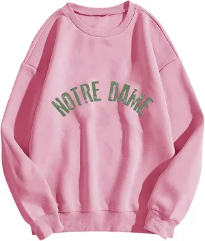 Women Oversized Sweatshirt Hoodies Letter Graphic Print Sweatshirts Casual Long Sleeve Crewneck Shirt Blouses