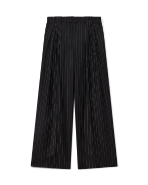 Wool Pinstripe Triple Pleat Tailored Trousers